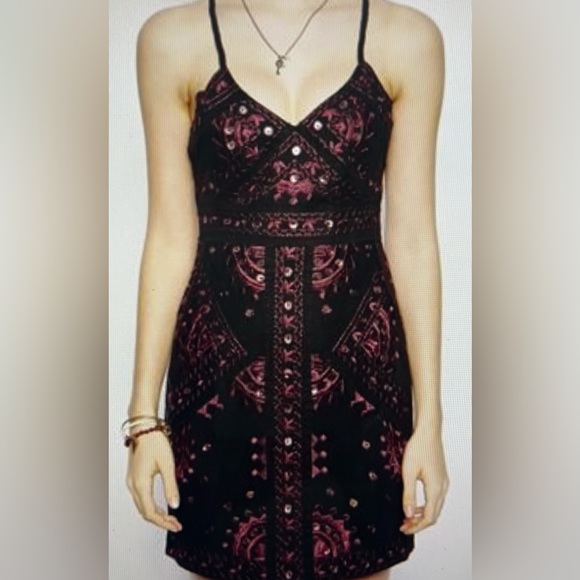 FREE PEOPLE Black Magic Mirror Bodycon Sheath Embroidered Sequin Dress Size 12 - Picture 3 of 12
